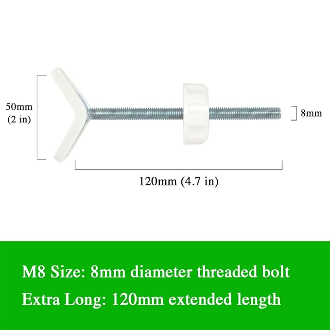 Extra Long M8 (8mm) Stair Banister Adapter Y-Spindle Rods 2 Pack for Pressure Mounted Baby and Pet Safety Gates (8mm, White)
