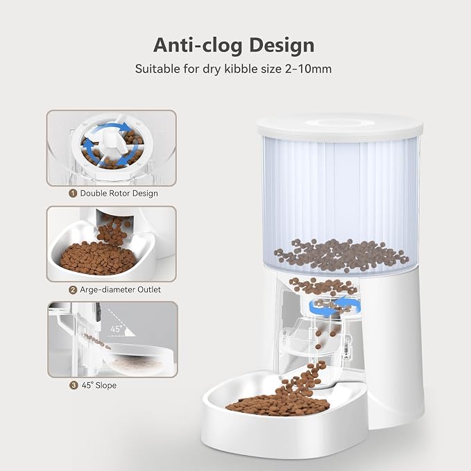 PETULTRA Automatic Cat Feeder: 4L Timed Cats Food Dispenser Programmable 1-6 Meal for Cat and Small Medium Dog- Auto Pet Feeder Dual Power Supply with Desiccant Bag& | Easy to Clean White