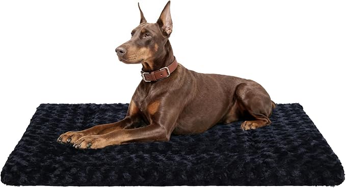 Exsnugy Washable Dog Bed Mat Large Size Fluffy Pet Crate Pad 48x30 XXL | Non-Slip Bottom Kennel Beds Ultra Soft Comfy Sleeping Mattress for Large Medium Small Dogs Black