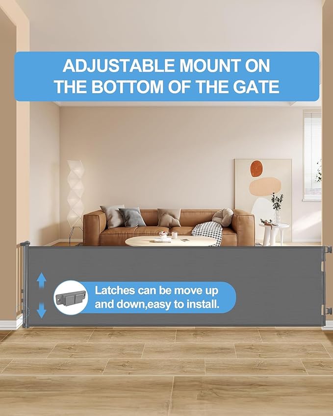 Veraste Retractable Baby Gate,Mesh Baby Extra Wide Gate,Extra Long Dog Gate,33" Tall,Large Extends up to 165" Wide,Child Safety Extra Large Gate for Doorways, Stairs, Indoor/Outdoor（Grey,33"x165"）