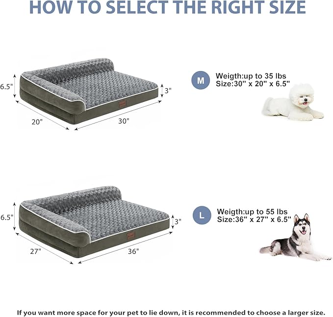 BFPETHOME Orthopedic Washable Dog Bed, Sleeping Couch for Large Senior Dogs | Deluxe Plush Rose Velvet Washable Cover, Egg Crate Foam Support, Waterproof Lining, Non-Slip Bottom, Senior Dogs