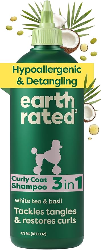 Earth Rated Dog Detangler Shampoo & Conditioner, Hypoallergenic 3-in-1 for Dogs & Puppies, Deodorizing, 98.5% Natural Origin Ingredients, for Doodles & Poodles, 16 oz