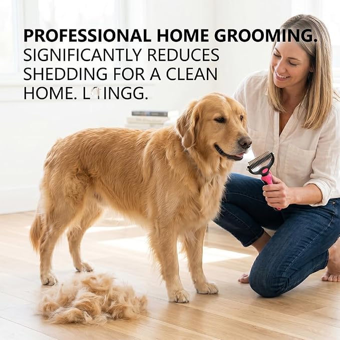 Dematting Comb for Dogs and Cats, Undercoat Rake Pet Brush for Long Hair, Deshedding Dog Brush Removes Tangles Knots and Loose Fur, Grooming Tool for Thick Coats (Pink M)