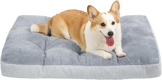 NUPIDA Washable Dog Bed for Small Dogs, Crate Bed Plush Pet Kennel Pad with Non-Slip Bottom, Pet Sleeping Mat, 23x17 Inch, Light Gray