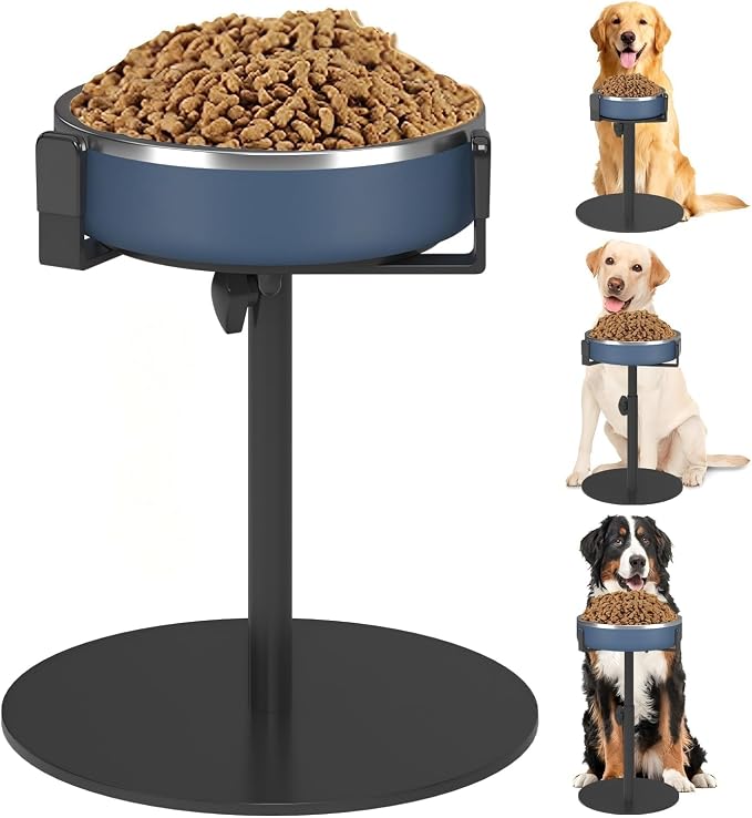 Oppro Elevated Dog Bowl Stand, Adjustable Height 8-16in, Width 6-10in | Extra-Stable Tall Single Lifted Food Holder for Large Medium Size Breeds, Metal Non-Slip Raised Dish Riser Pet Water Feeder