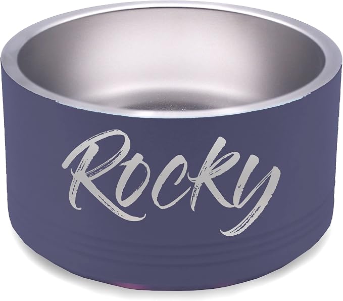 My Personal Memories Custom Personalized Stainless Steel Dog or Cat Bowl for Water and Food - Engraved Pet Bowl with Non Slip Bottom (Medium - 32 Ounces, Navy Blue)