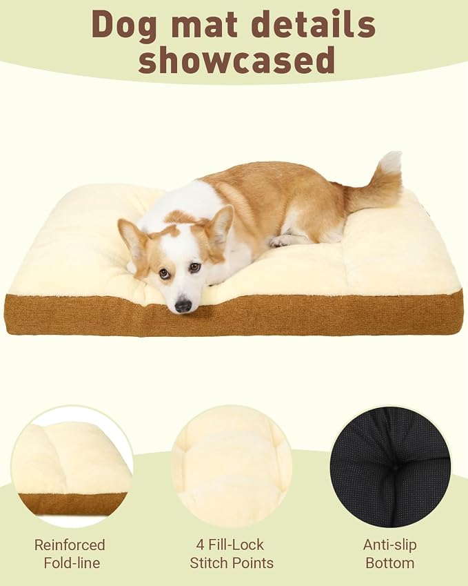 NUPIDA Washable Dog Bed for Extra Large Dogs, XXL Crate Bed Plush Pet Kennel Pad with Non-Slip Bottom, Pet Sleeping Mat, 47x29 Inch, Khaki