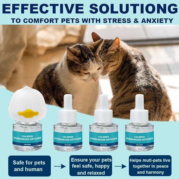 Cat Pheromone Calming Diffuser Refill, 1 Diffuser 4 Refill, 192ML/120 Days | Help Reduce Unwanted Behaviors, Deter Spraying, Scratching & Cat Fighting, Universal Diffusers Plug-in