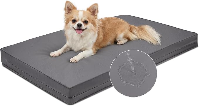 Vonabem Outdoor Waterproof Dog Bed Washable, Small Crate Pad 24 inch, Wipeable Puppy Beds with Removable Cover Reversible, Foam Leather Durable Anti-Slip Kennel Pads 23"x17" Grey