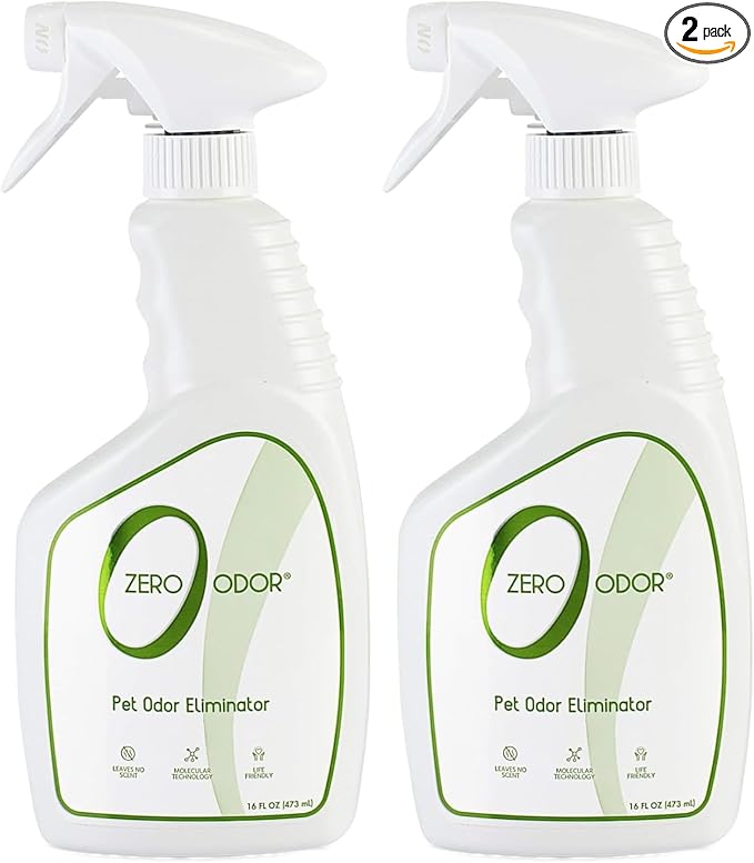 Zero Odor Pet Odor Eliminator, Air and Surface Odor Remover for Carpet, Furniture, and Pet Beds, Trigger Spray, 16 fl oz (Pack of 2)