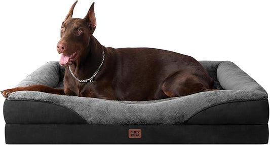 EHEYCIGA Orthopedic XL Dog Bed for Large Sized Dog, 48x35 Inch Extra Large Memory Foam Dog Couch Bed with Sides, Waterproof Liner & Washable Removable Cover, Bolster Pet Sofa, Grey/Black