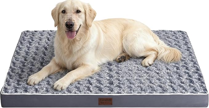 Orthopedic Rose Plush Cover Dog Bed,Medium L Sized Dog 36''X27''x3'' Soft Waterproof Egg Foam Pet Crate Beds Mat or Kennel Pads with Removable Washable Cover,Non-Slip Bottom,Grey