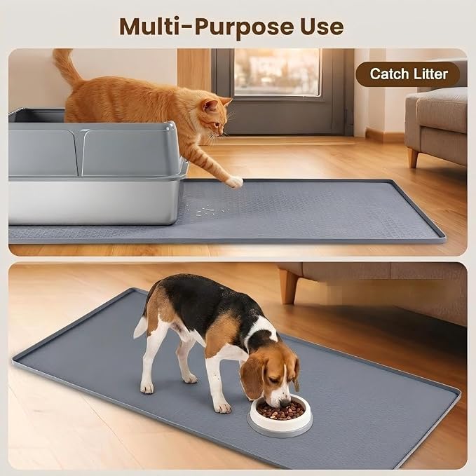 Dog Pee Pad Holder & Cat Litter Mat, XXL 51''×25.6'', Waterproof Floor Silicone Mat for Pets, Easy to Clean, Soft on Paws (Dark Grey)
