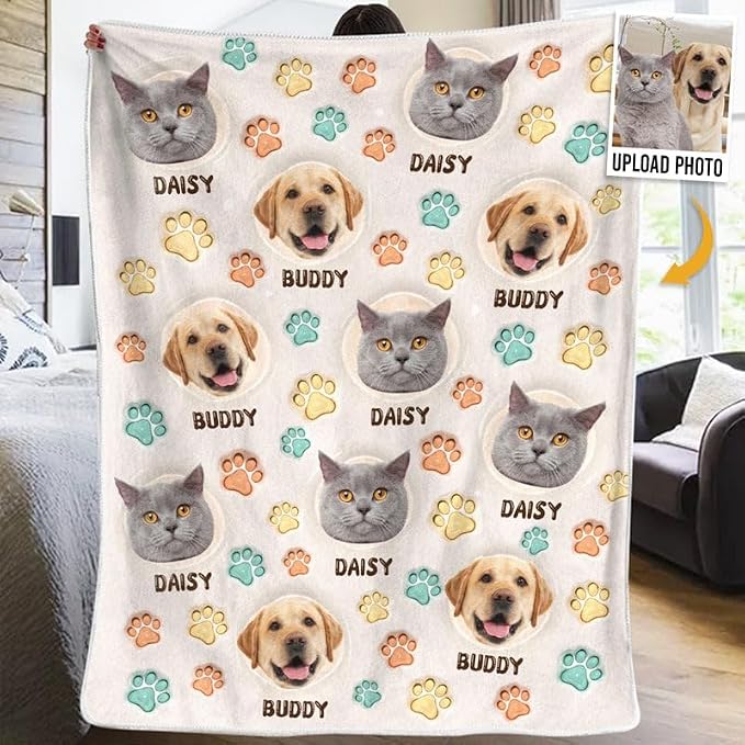 Pamaheart Custom Dog Face Blankets, Personalized Pet Photo Blanket, Fleece Dog Blankets, Customized Photo Throws, Dogs Dad Gifts, Pet Lover Gifts, Memorial Gift /23