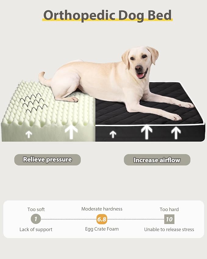 NUPIDA Orthopedic Dog Beds for Extra Large 48 inch Dog Crate Bed Waterproof Pet Kennel Pad with Removable Washable Cover and Non-Slip Bottom, 47x29 Inch, Black