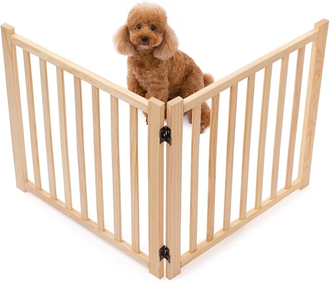 YOCAN Non-Painted Wood FreeStanding Pet Gate for Dogs,Wooden Dog Gates for Doorways, Stairs,The House, Dog Fences Indoor Puppy Gate-2 Panel H:23”