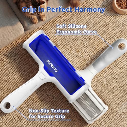ACE2ACE Pet Hair Remover, Reusable Lint Roller with Translucent Bin, Blue
