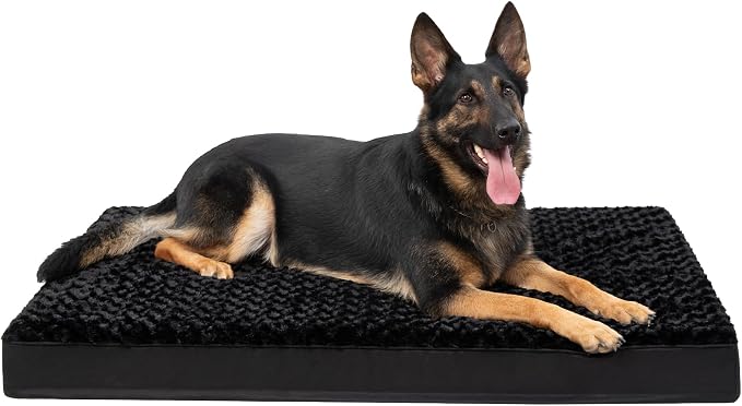 KSIIA Washable Dog Bed for Crate Waterproof for Large Dogs,41x27 in,Black | 3in egg crate foam,orthopedic support,Soft rose velvet,3ply waterproof fabric,removable cover,anti-slip base,washable