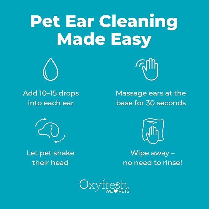 Oxyfresh Advanced Ear Cleanser for Dogs & Cats – Fast Acting Pet Ear Wash | Gentle Ear Cleanser for Dogs Works Great for Routine Dog Ear Wash and Cat Ear Cleans Wax & Debris For Stinky Dog & Cat Ears