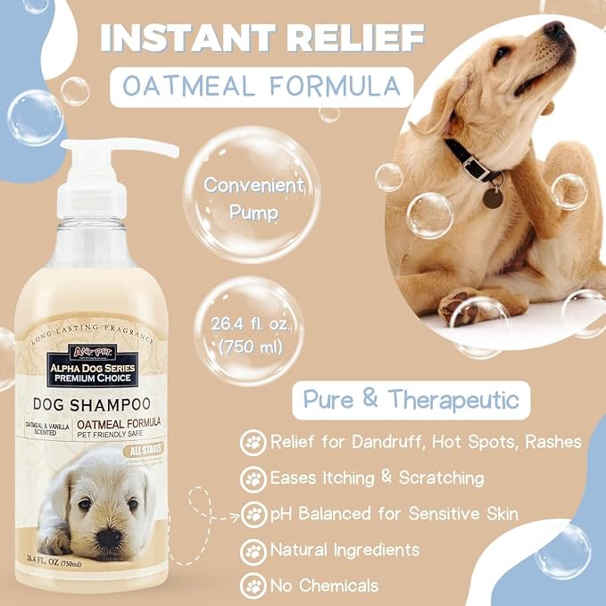Natural Dog Shampoo and Conditioner with Aloe Vera, pH Balanced Oatmeal Shampoo for Dogs, Tear-Free Dog Shampoo for Sensitive Skin, 26.4 Oz (Pack of 6)