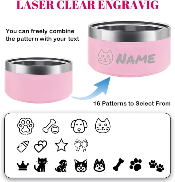 Personalized Cat Dog Bowl with Name Custom Stainless Steel Pet Bowls Customized Non Slip Durable Engraved Double Layer Reinforcement Cat Water Food Bowl for Pet's Present 16 oz.