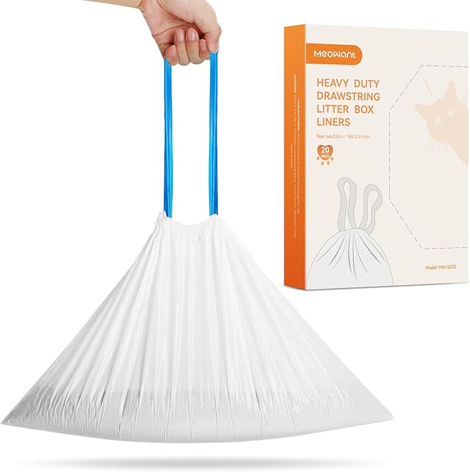 MeoWant Cat Litter Box Liners, Drawstring Receptacles Bags Thickened Waste Bag for MeoWant MW-SC01/SC02/SC09 Automatic Cat Litter Box, 20pcs