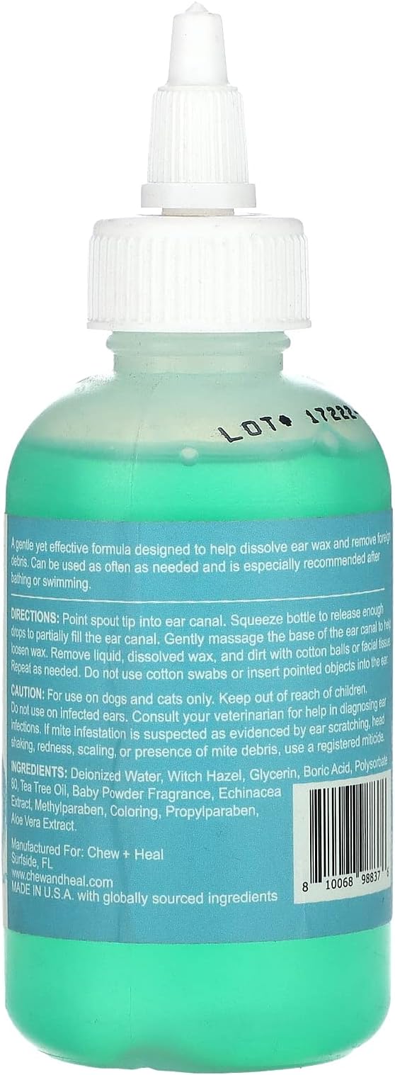 Dog Ear Cleaner Solution - 4 oz Dropper - Pet Ear Wash for Dogs & Cats | To Prevent Infections & Remove Wax - Soothing Aloe, Witch Hazel & Tea Tree Oil - Gentle, Vet-Approved Formula
