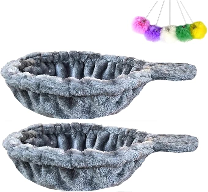 SHENGOCASE 2-Pack 13" Grey Cat Tree Tower Replacement Basket Lounger Hammock Bed, 5pcs Hanging Pom-pom Toys with Elastic Strings, Cat Tree Accessories Hammock Attachment