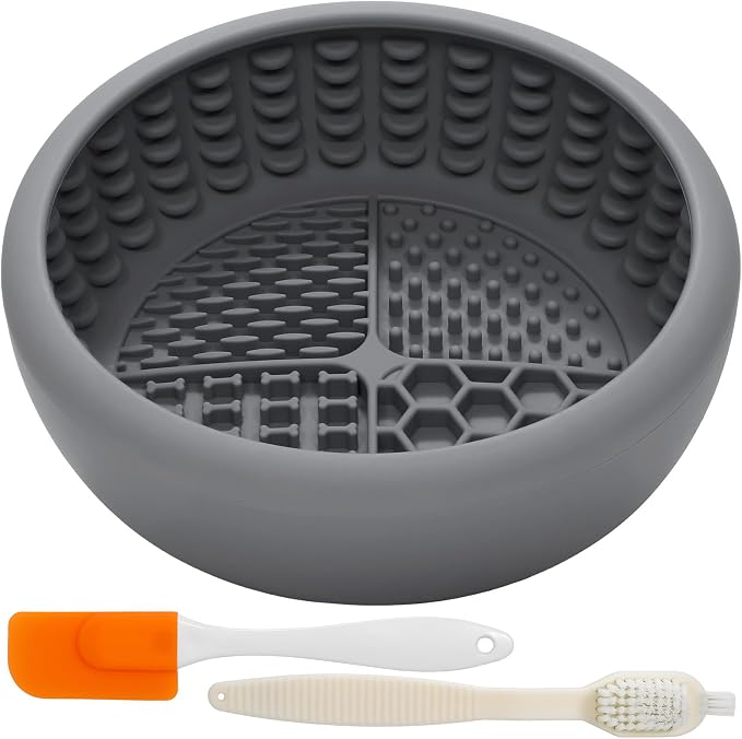 Dog Lick Bowl with Brush and Scraper, Anxiety Relief Lick Mat for Dogs, Non-Slip Freeze Licking Bowl Enrichment Puzzle Feeder for Distraction, BPA Free Silicone, Dishwasher Safe