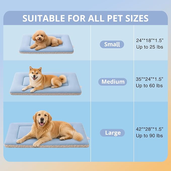 Cooling Mat for Dogs, Washable Dog Beds Crate Pad, 35"x 24" Thick & Durable Dog Cooling Mat, Reversible Warm & Cooling Dog Bed, Cozy Sleeping Mat for Couch, Metal Crate & Beds - M
