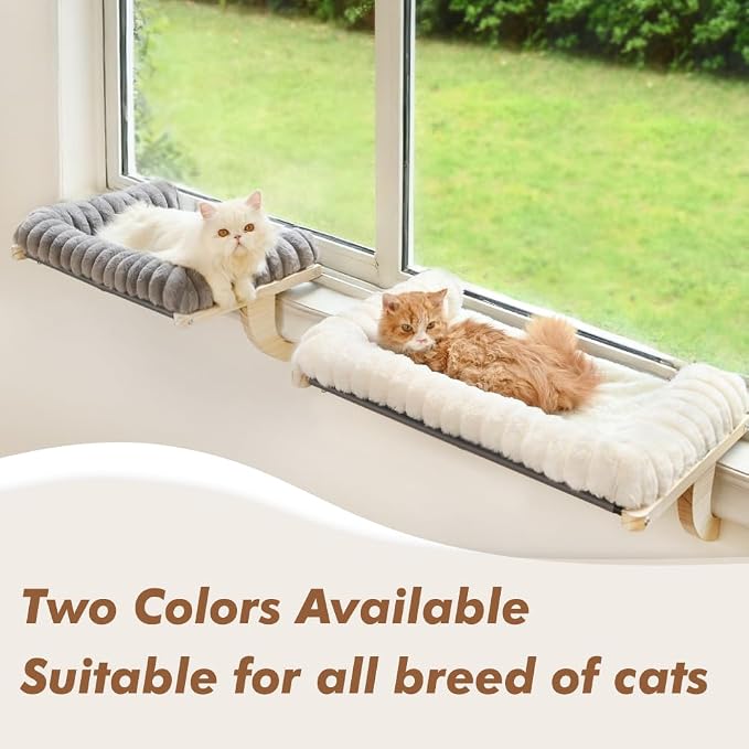 Cloud-Soft Cat Window Sill Perch, Zipper Design Cushion Pet Bed, L | Solid Wood & Sturdy Metal Frame, Machine Washable, Unobstructed Front View, Panoramic and Roomy Cat Hammock for Large Cats