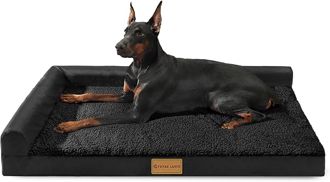 Patas Lague Orthopedic Large Dog Bed Washable Pet Sofa Bed 42''X28''Black | 2-Sided Bolster Egg-Crate Foam Dog Couch Large Sized Dogs, Waterproof Removable Washable Cover, Nonskid Bottom Pet Crate Mat
