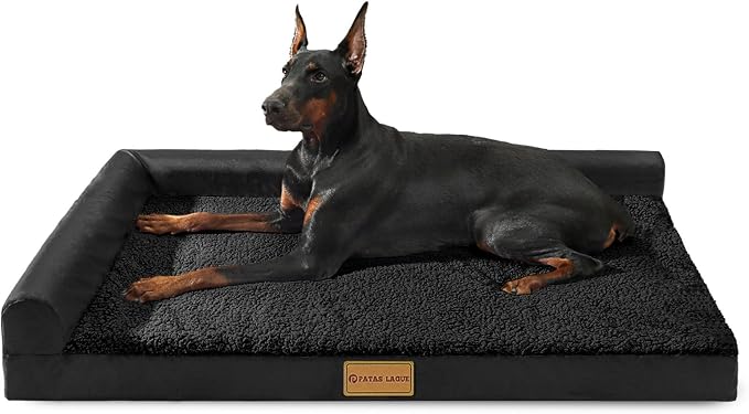 Patas Lague Orthopedic Large Dog Bed Washable Pet Sofa Bed 36''X24'' Black | 2-Sided Bolster Egg-Crate Foam Dog Couch Large Sized Dogs, Waterproof Removable Washable Cover, Nonskid Bottom Pet Crate Mat