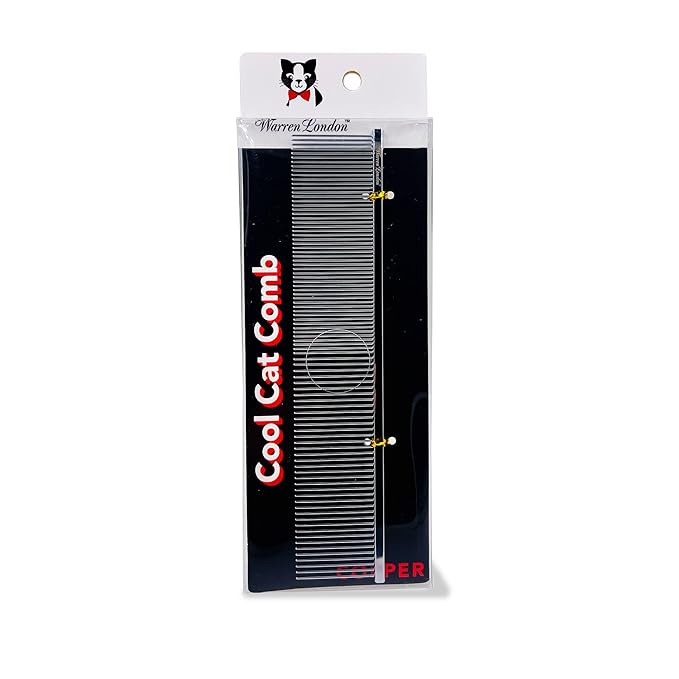 Warren London Cool Cat Greyhound Style Comb – 7.5" Professional Copper Cat Grooming Comb with Fine & Coarse Teeth, Rounded Pins for Detangling/Sensitive Skin, Deshedding & Dematting