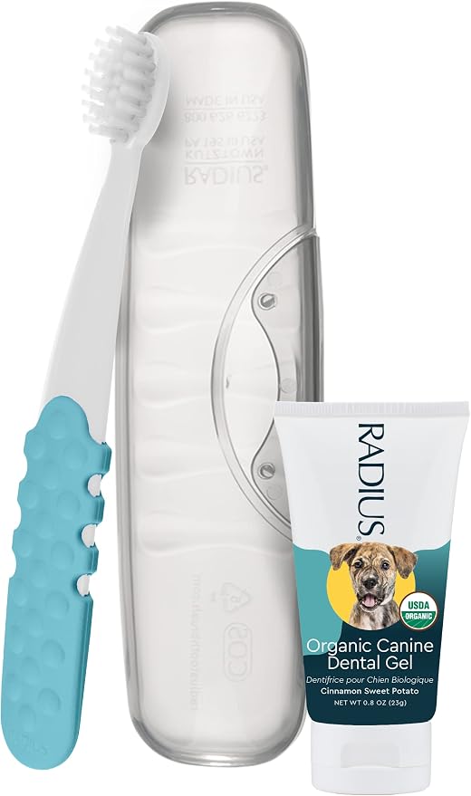 RADIUS USDA Organic Dental Solutions Puppy Kit 2 Units, Kit Includes 1 Dog Toothbrush & 1 0.8oz Toothpaste, Ultra Soft Bristle & Non Toxic Toothpaste for Dogs, Designed to Clean Teeth, Xylitol Free
