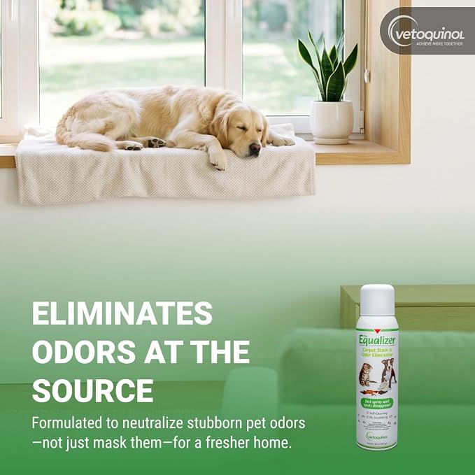 Vetoquinol Equalizer - Pet Carpet Cleaner & Stain Remover Support - Aids with Eliminating Odors - Multi-Surface Cleaner for Carpet, Cars & Furniture - Easy-to-Spray Spot Cleaner - 20oz
