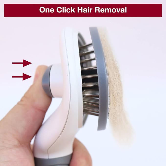 Self-Cleaning Slicker Brush - Upgraded Deshedding Tool for Dogs Cats with One-Click Clean & Ergonomic Grip, Ideal for Long/Short Haired Pets Gray Self-Cleaning Slicker Brush – Premium Deshe