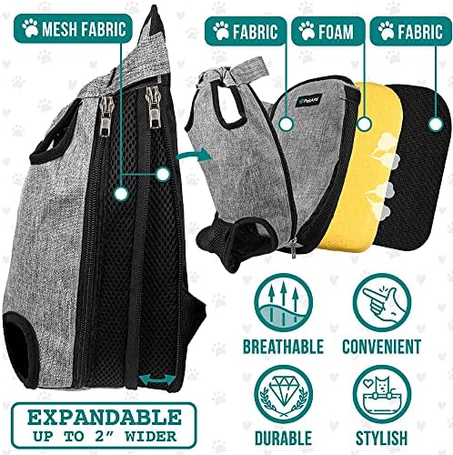 PetAmi Dog Carrier Backpack, Adjustable Pet Cat Front Carrier Backpack, Ventilated Dog Chest Carrier for Hiking Camping Travel, Sling Bag for Small Medium Dog Cat Puppies, Large, 12-16 lbs, Grey