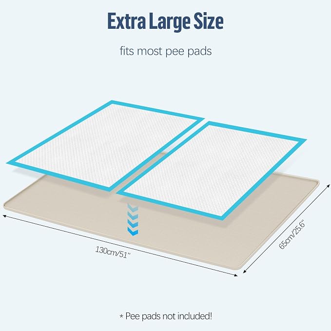 Pee Pad Holder for Dogs 51''x25.6'' Silicone Puppy Pee Pad Tray, Beige | Extra Large Dog Potty Tray Leak-Proof, High Edge, No Spill Training Pads for Floor Protection, No Pee Pads