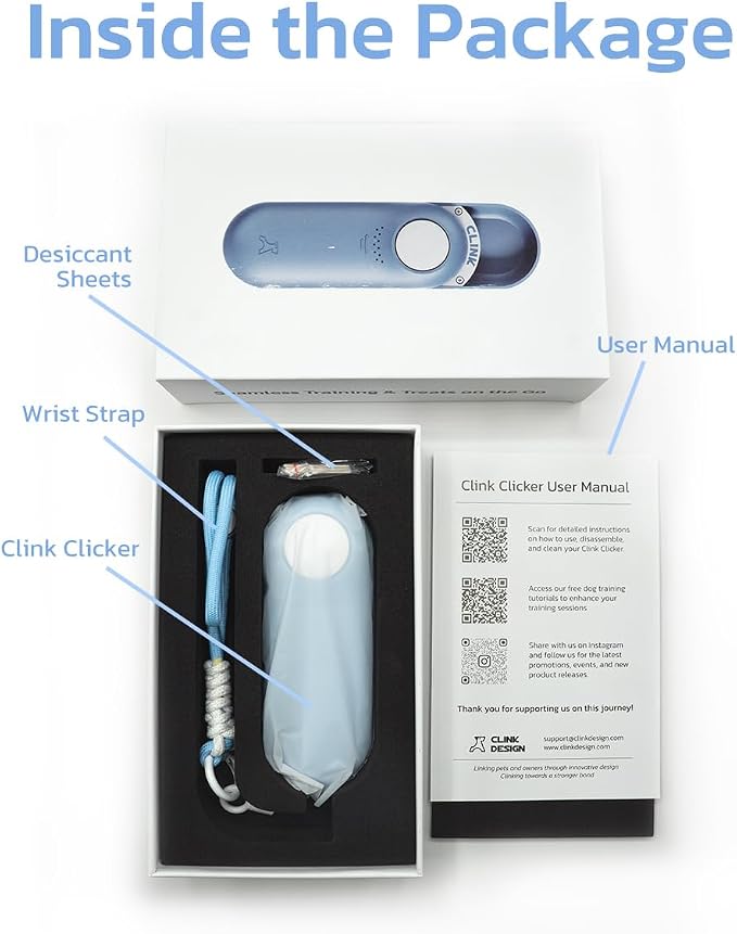 Clink Design Dog Training Clicker & Dog Clicker with Treat Storage, Blue | Clicker Dog Trainer, Compact Dog Clicker for Puppy Training or Cat Clicker, 2.36 oz