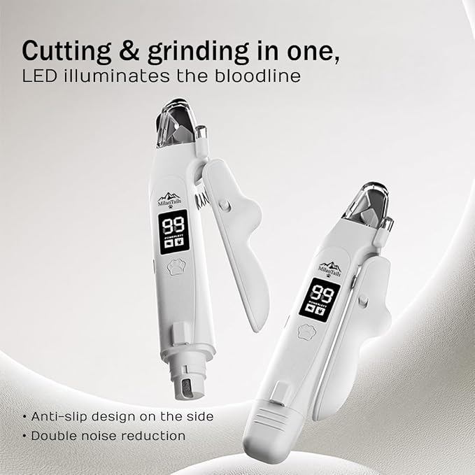 2-in-1 Dog Nail Clipper and Grinder with LED Light, USB Rechargeable Quiet Electric Pet Nail Trimmer for Dogs and Cats with Safety Guard