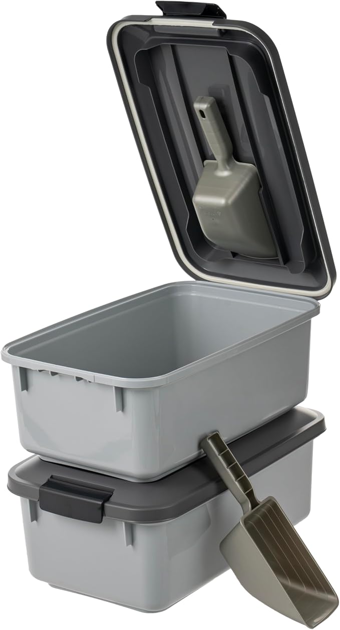IRIS USA Dog Food Storage Container, 2-Pack, Up to 14 lbs, Gray | Made in the USA, Comes with 2-Cup Sccop, Stacklable, Airtight Seal, BPA-Free, Bird Seed, Cat food, Treats, Keeps Kibble Fresh