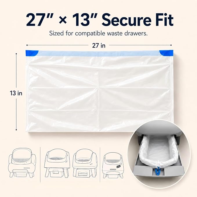 120 Count Automatic Cat Litter Box Liners with Drawstring, Heavy Duty Waste Drawer Bags Compatible with Neakasa M1, CATLINK Open-X & PetPivot AutoScooper 11/12, 27" x 13"