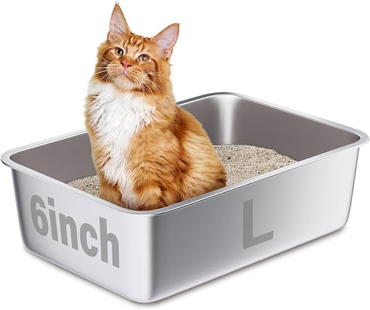 Stainless Steel Litter Box, 20"x14"x6"(Deep) High Sided Large Metal Litter Boxes Easy Clean, Non Stick No Smell Cat Litterbox for Adult Cats/Kitty/Kitten