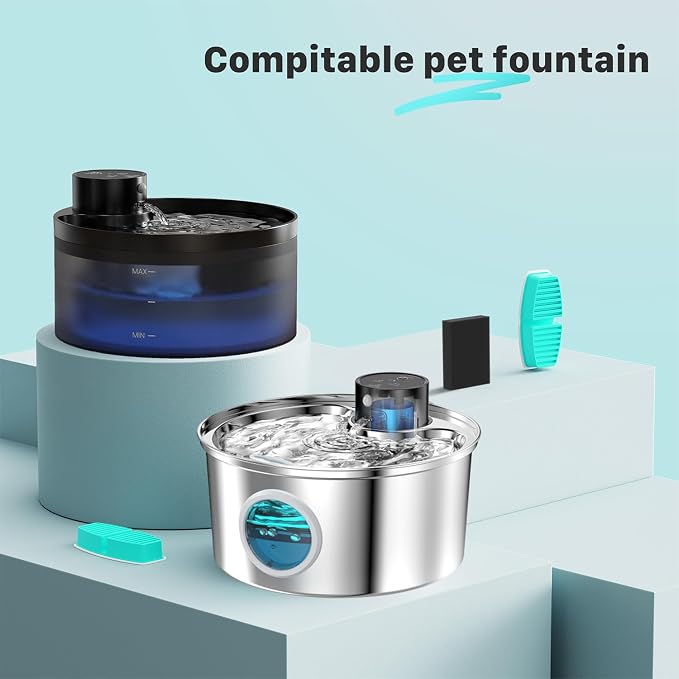 FOFNON Cat Water Fountain Filters: 12 Cat Fountain Filter - ONLY for Battery Operated Cat Water Fountain - 6 Pieces of Filters + 6 Pieces Sponges of Cat Fountain Cordless