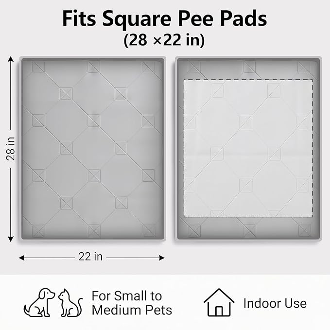 ondware Dog Pee Pad Holder,Silicone Indoor Dog Potty Tray,28x22 in,Gray,Thickened Material,Raised Edge Mat,Completely Leak-Proof, Effectively Protect the Floor, Portable Multi-Use Design.