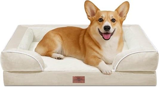 Comfort Expression Orthopedic Dog Beds for Large Sized Dog with Bolster | Waterproof Dog Couch Bed with Washable Cover & Non-Slip Bottom, Supportive Egg Crate Foam Large Pet Bed, 35x22 Inch