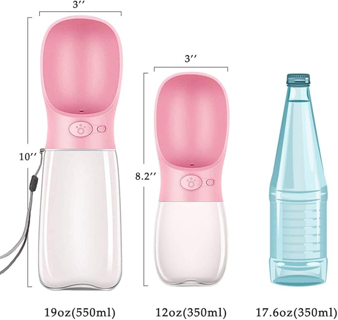 QQPETS Dog Water Bottle Leak Proof Portable High Capacity Drink Cup for Pet Large Dogs Outdoor Walking Hiking Travelling 19 OZ (Pink)