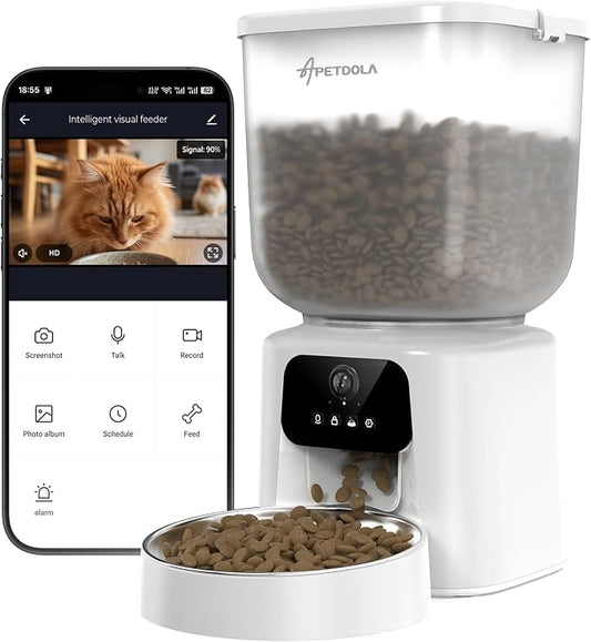 Automatic Cat Feeder with Camera, 5L Timed Cat Food Feeder,2-Way Audio & App Remote Control,Desiccant Bag,Auto Pet Dispenser for Cats and Dogs