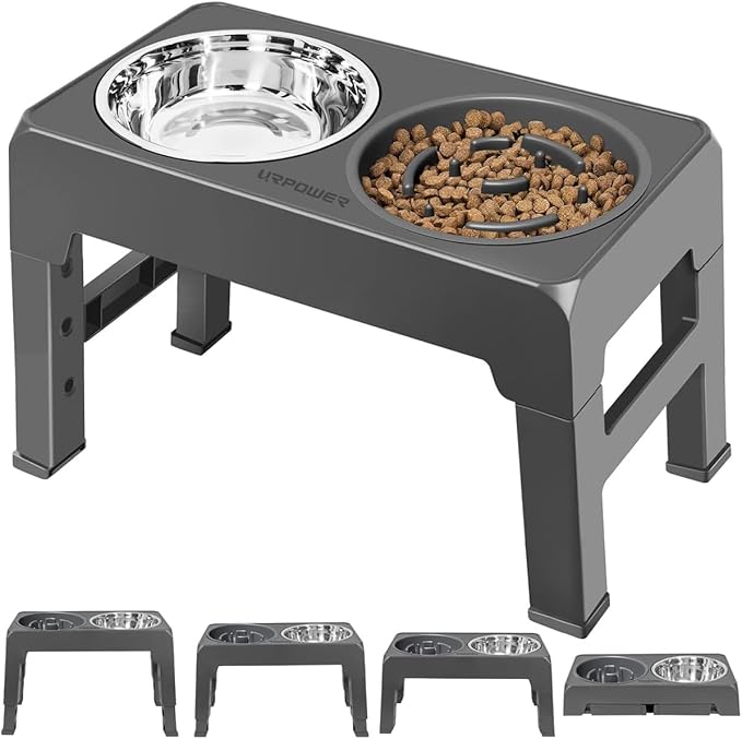 URPOWER Raised Dog Bowls 4 Height Adjustable Elevated Bowl Stand | Stainless Steel Water Bowl Non-Slip Dog Food Bowls Stand for Small Medium Large Dogs and Pets